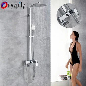 

Chrome Shower Faucet All-Copper Water Mixing Valve Cold And Hot Mixed Bath Triple Flower Shower bathroom faucet