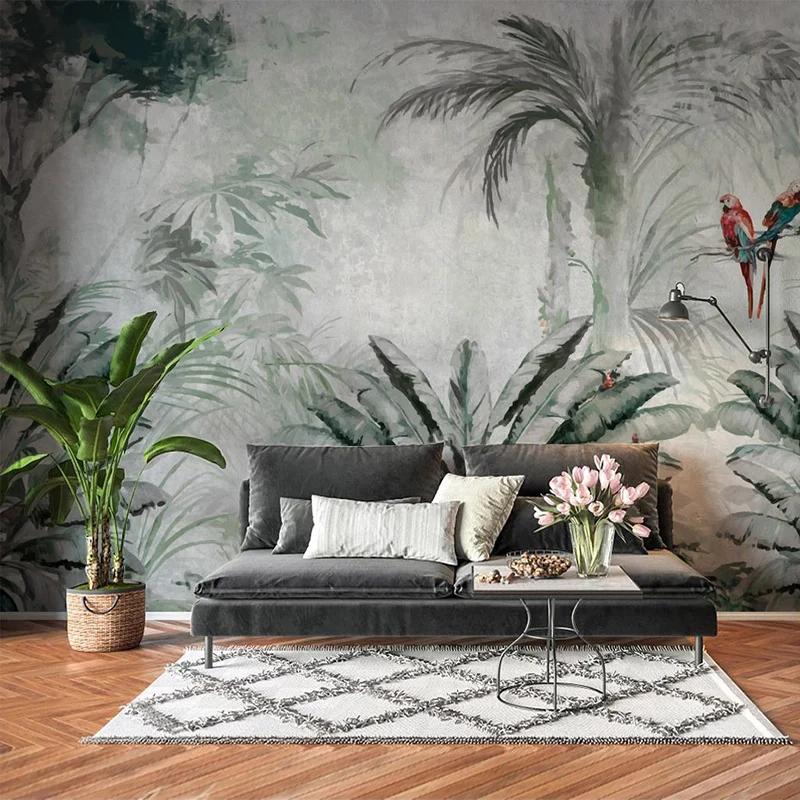 

Custom Mural Wallpaper Eurooean Style Hand Drawn Tropical Plant Leaves Fresco Living Room Bedroom Home Decor Papel De Parede 3 D