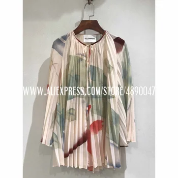 

Women's pleated shirt printed shirt 2020 spring autumn elegant long-sleeved pleated casual top High quality pleated shirt