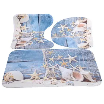 

3 Piece Floral Non Slip Soft Bath Mat Set Pedestal Bathroom Toilet Cover Rug