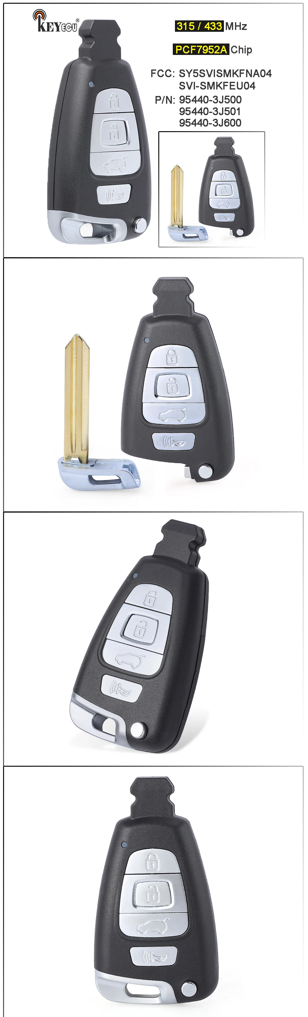 Keyforkess 315MHz / 433MHz PCF7952A 95440-3J600/3 j501 SY5SVISMKFNA04 Smart Remote Key Fob per Hyundai Veracruz 2017/90-12 7 Keyforkess 315MHz / 433MHz PCF7952A 95440-3J600/3 j501 SY5SVISMKFNA04 Smart Remote Key Fob per Hyundai Veracruz 2017/90-12 - H48b6004f9965454f903abeb4f7afd546r