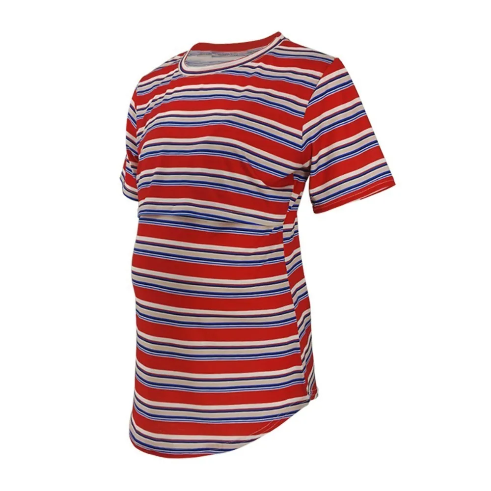 ENXI полосатая футболка для кормящих мам с круглым вырезом, летняя повседневная футболка, Одежда для беременных женщин, футболка для