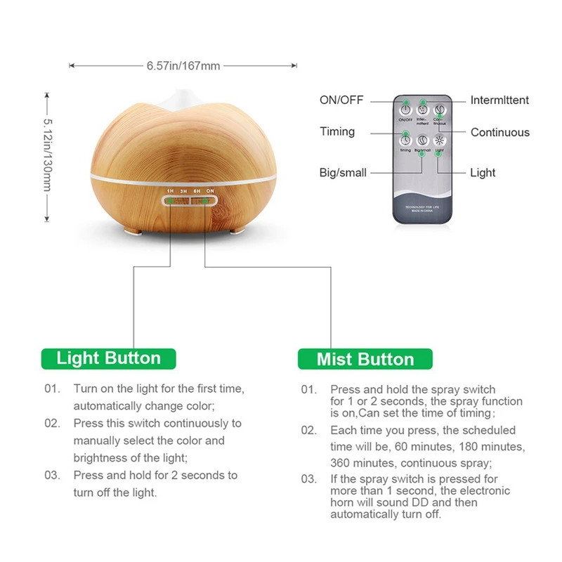 400ML Remote Control Wood Grain Aromatherapy Machine New Home Colorful Night Light Ultrasonic Aroma Humidifier