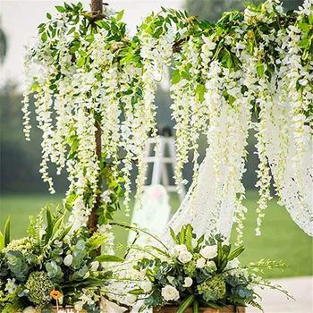 

1PC Wisteria Artificial Flowers Vine Garland Wedding Arch Decor Silk Flowers Ivy Home Party Garden Wall Hanging Foliage Rattan