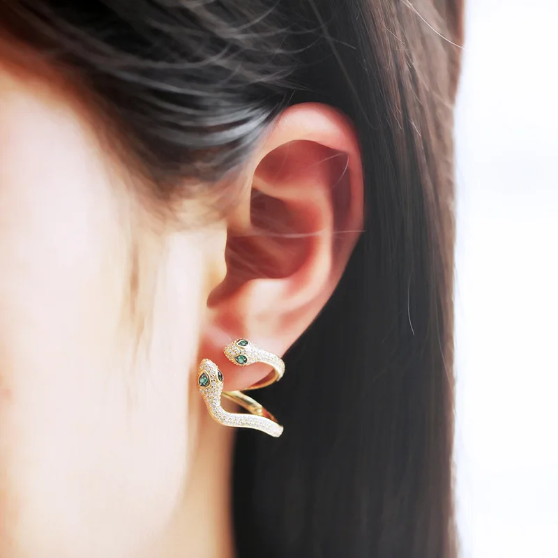 1 шт., женские серьги-гвоздики, Змеиный серебряный цвет, зеленый камень, кубический циркон, проложенные серьги, трендовые индийские ювелирные изделия, модные сексуальные серьги
