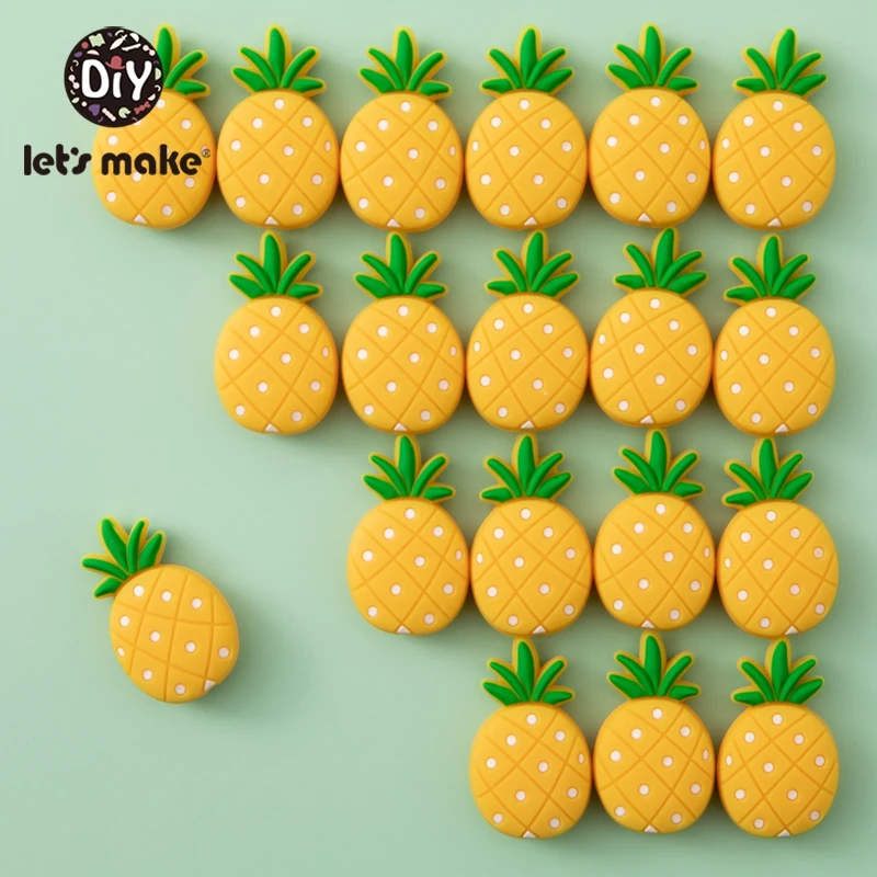 

Let's Make 5PCS Silicone Teether Baby Toys Silicone Neckace Beads Baby Teether Pineapple Teething Beads Silicone Beads