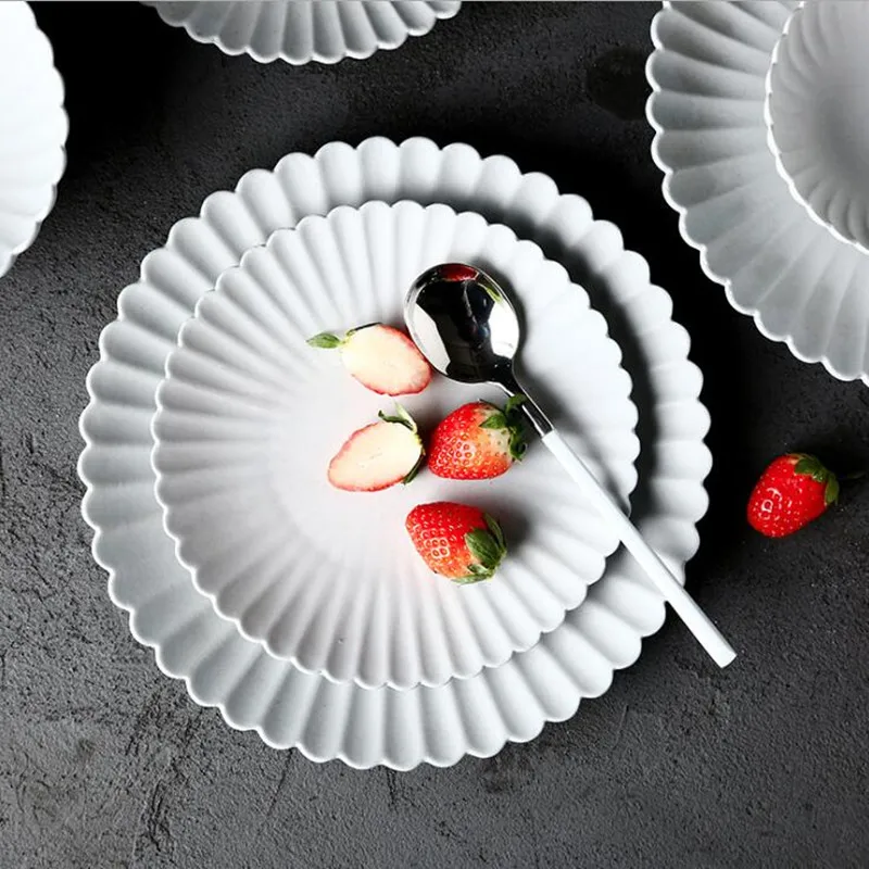 Gray Petal Dinner Plate Unglazed Ceramic Kitchen Tray Food Dishes Rice Salad Plates Soup Bowl 1pcs Sale