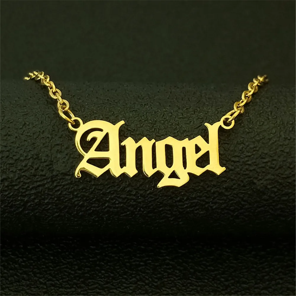 Bulk 10pcs Old English Angel Princess Necklace Bijoux Stainless Steel Chain Choker Baby Girl Necklaces holesale Jewelry | Украшения и