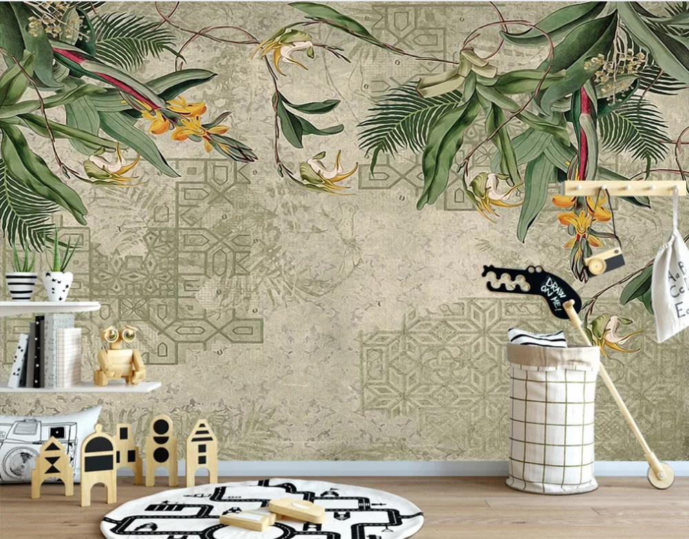 Custom wallpaper Nordic tropical forest geometric living room background wall-waterproof material