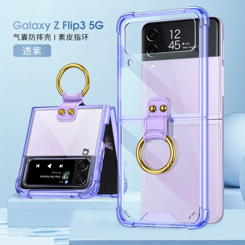 For Samsung Galaxy Z Flip 3 case ring bracket for Samsung ZFlip3 Z Flip3 folding anti-fall transparent protective cover samsung silicone cover Cases For Samsung