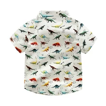 Рубашка для новорожденных мальчиков повседневная одежда с короткими рукавами и рисунком динозавра детская одежда, рубашка От 0 до 6 лет