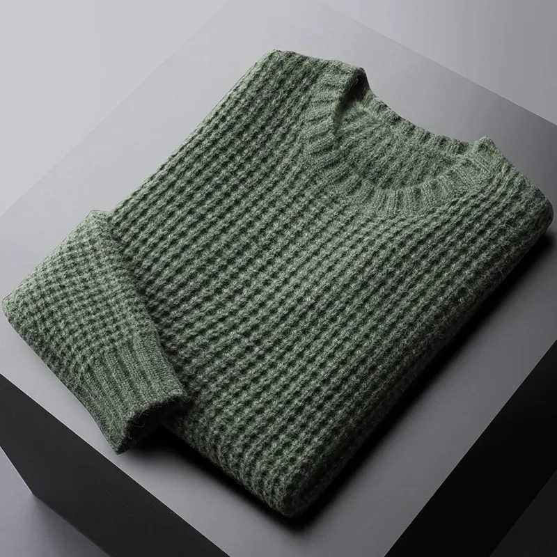 mens green sweater Minglu Keep Warm Male Sweater High Quality Round Collar Autumn Winter Imitation Wool Man Sweater Fashion Slim Fit Mens Sweaters old man sweater