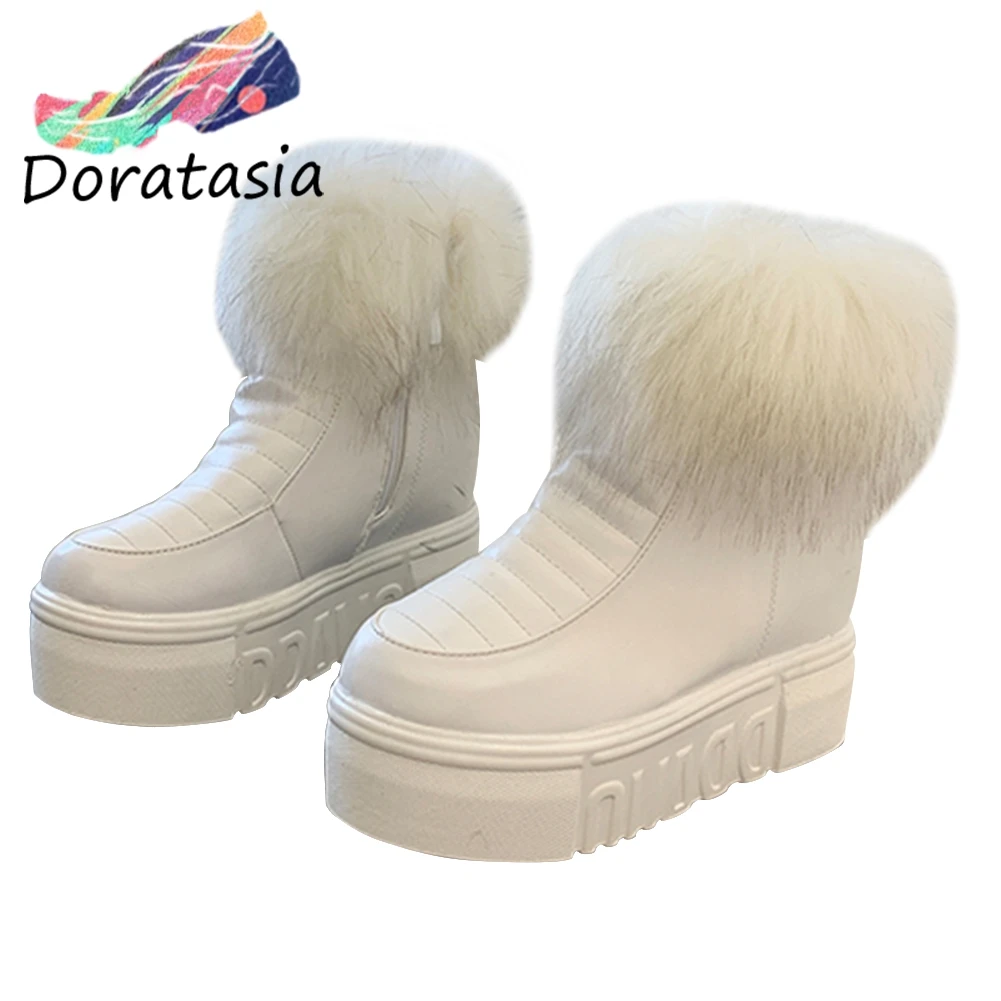 DORATASIA/Новинка; Лидер продаж; Модные женские ботильоны на молнии, визуально увеличивающие рост; женские ботинки с искусственным мехом; женские вечерние теплые офисные Ботинки