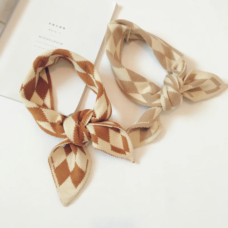 Simple Rhombus Contrast Color Knitting Children Scarf Small Cute Double Sided Scarf Snood Children Streetwear Kids Neck Collar