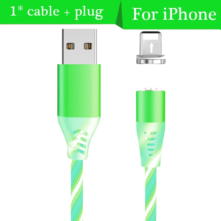2.4A светодиодный легкий магнит type C Micro USB кабель для Xiaomi huawei Iphone Магнитный кабель для быстрой зарядки шнур для зарядного устройства USB C кабель для передачи данных - Цвет: Green Ios cable