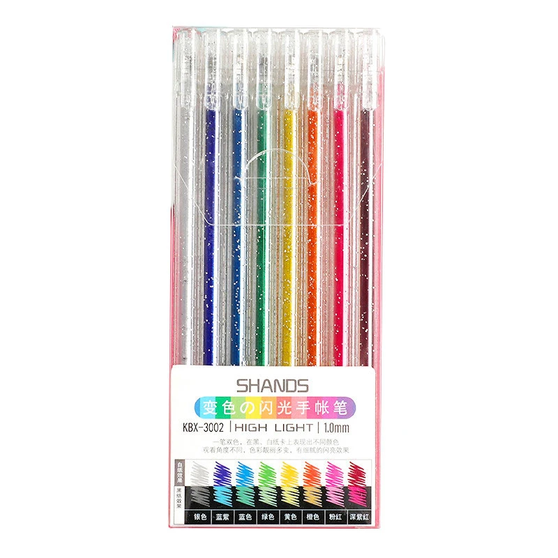 

Colored gel pens, shiny metal students draw markers with markers