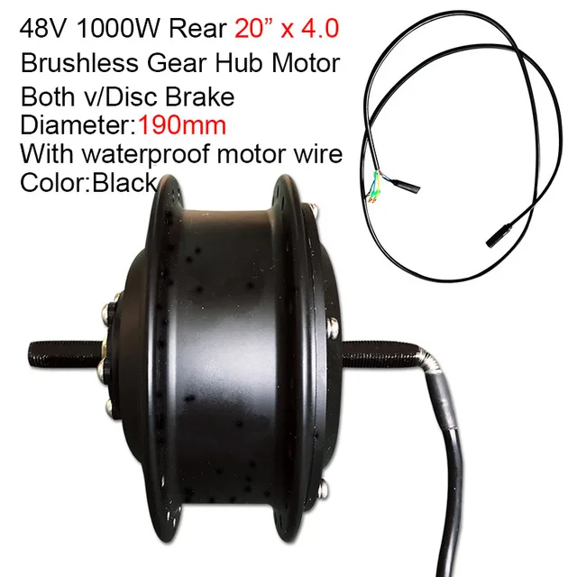 JS 48V 1000W Бесщеточный Мотор Ступицы 4,0 Fatbike мотор Велосипеды; комплект для переоборудования для 20-29in водонепроницаемый провод задний E-bike Мотор колеса - Цвет: 1000W 20inch 190mm