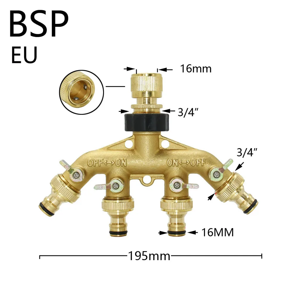 3/4" 2/4-Way Brass Plastic Garden Hose Splitter Y-Type Watering Connector Garden Tap For Outdoor Tap and Faucet