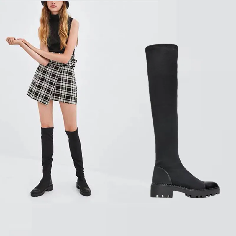 Botas hasta la rodilla de LICRA elástica para mujer, zapatos largos con  plataforma, calcetín, talla 42 43, invierno, 2020|Botas sobre la rodilla| -  AliExpress