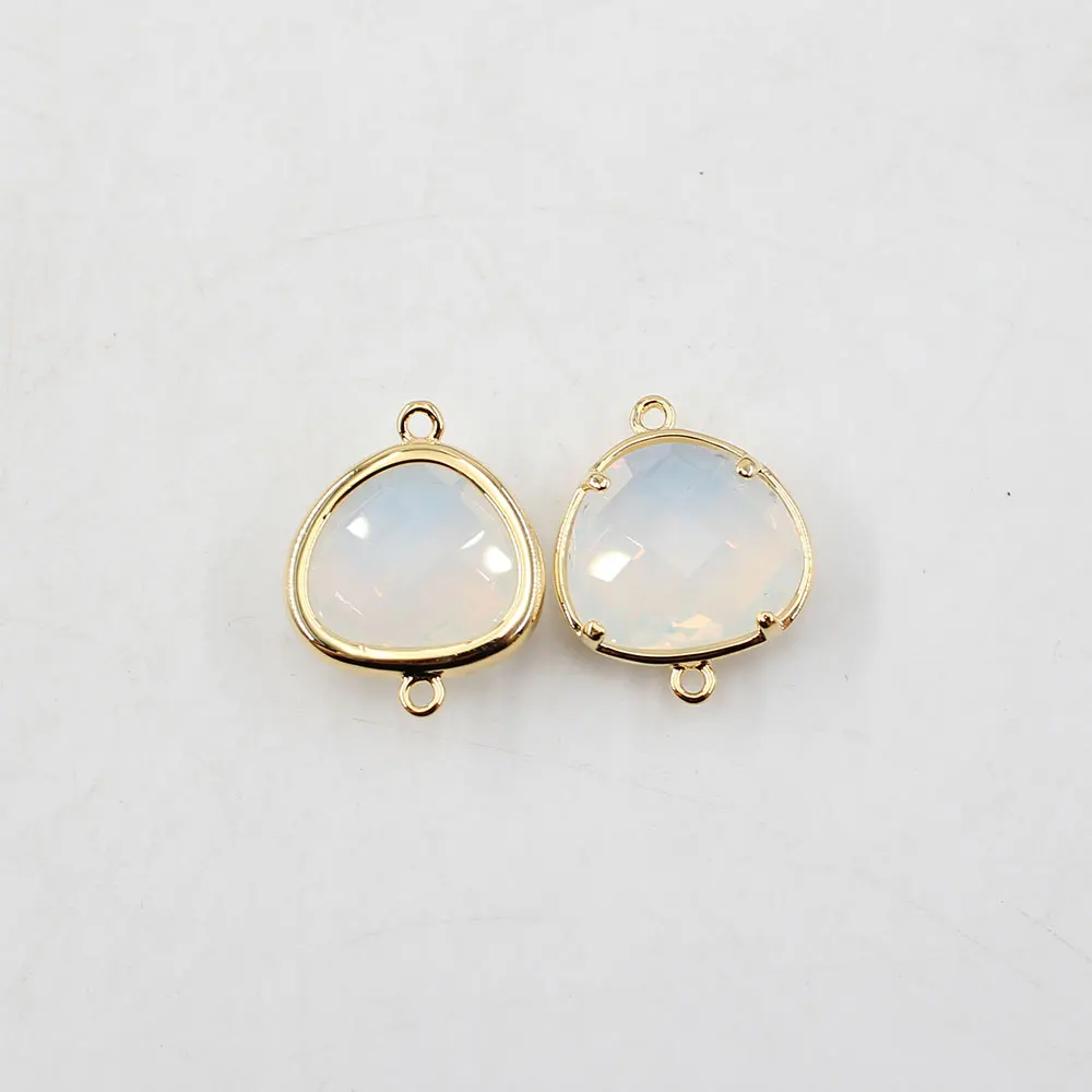 APDGG 10Pcs 15MM Natural White Glass Crystal Triangle Gold Plated Connector For Necklace Pendant Jewelry DIY
