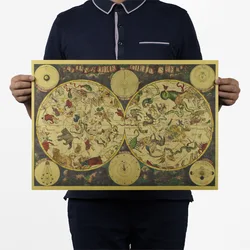 Affiche de carte du zodiaque, carte des constellations anciennes de la nostalgie rétro 1680, 51x35.5cm, décoration de la maison, grand format, pour Bar et café, Pc001 