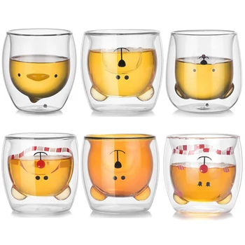 

230mL Cute Bear Double Layers Glass Cup Borosilicate Heat Resistant Office Cup Heat Insulation Tea Milk Coffee Mug Gift for Kids