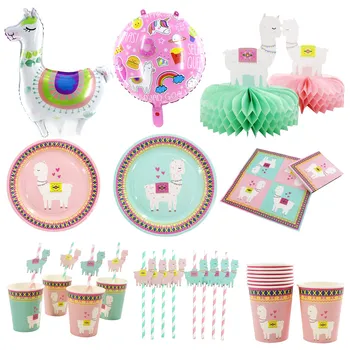 

Cute Llama Party Decor Cake Toppers Disposable Tableware Set Paper Napkins Alpaca Helium Foil Balloons Kids Birthday Party Decor