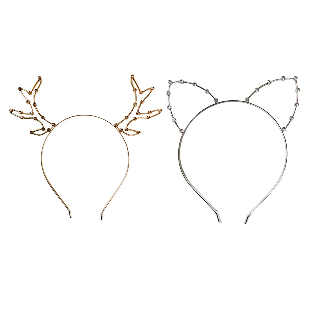 

Crystal Cat Ears Headband Reindeer Antler Hairband Alloy Rhinestone Hair Hoop Halloween Christmas Props Theme Costume