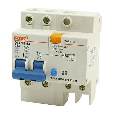 

35mm DIN Rail Mount DZ47LE-63 63A Circuit Breaker 2Pole 4000A 230VAC