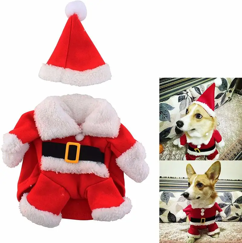 

New Winter Christmas Puppy Costume Small Pet Santa Claus Costume Jumpsuit with Hat christmas dog clothes
