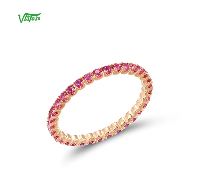 VISTOSO Pure 14K White/Rose/Yellow Gold Ring For Women Blue Sapphire/Ruby/Emerald Simple Style Eternity Ring Gift Fine Jewelry