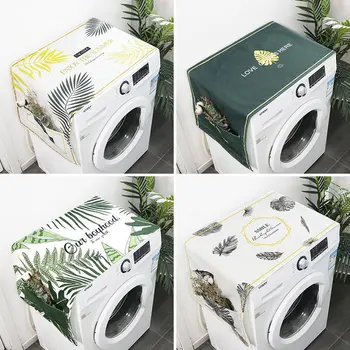 

Simple Green Plant Washing Machine Cover Dust Cover for Refrigerator Waterproof Cover Microwave Bedside Table