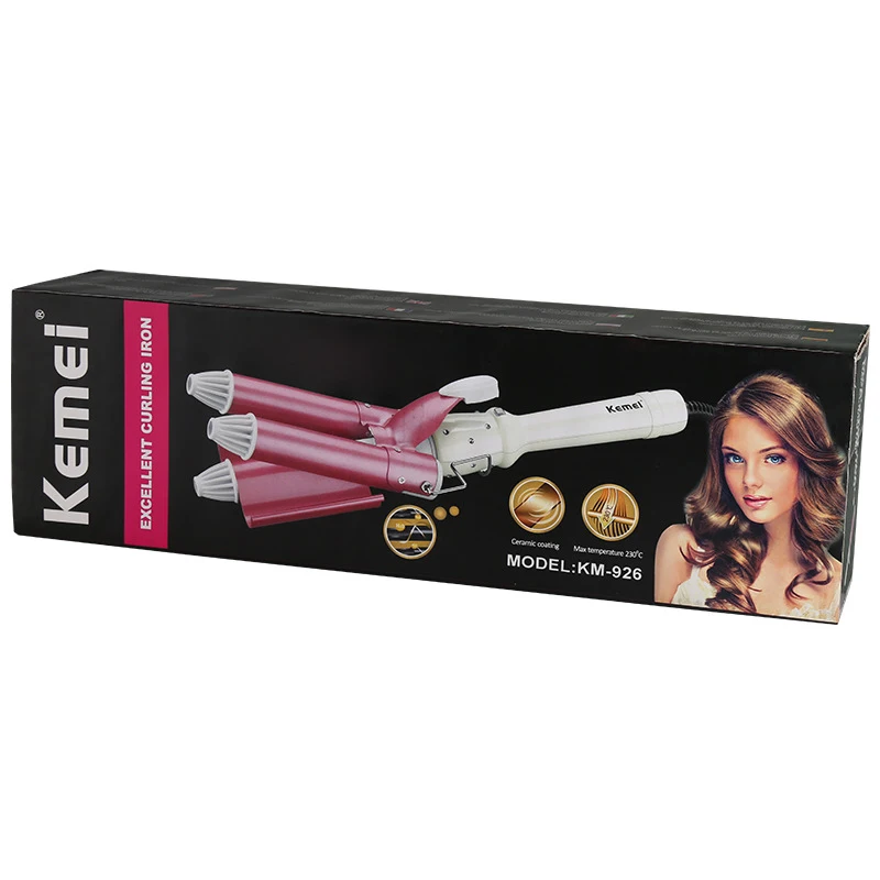 Kemei Лидер продаж щипцы для завивки волос Вэйвер тройной бигуди керамические Перми рулоны волшебная палочка Инструменты для укладки KM-926