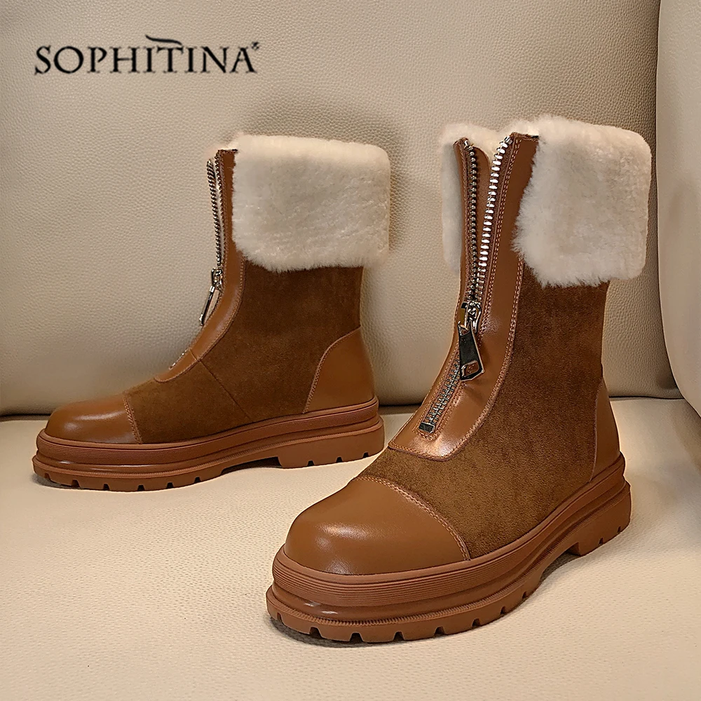 SOPHITINA/новые модные ботинки из высококачественной натуральной кожи; удобная женская обувь с круглым носком на квадратном каблуке; Теплые ботильоны; MO377