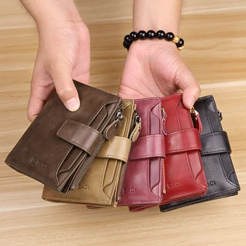 

Wmnuo Vintage Wallet Men RFID Theft Protect Zipper Purse Women Zippers Short Business Credit Multi-card Holder Driver License