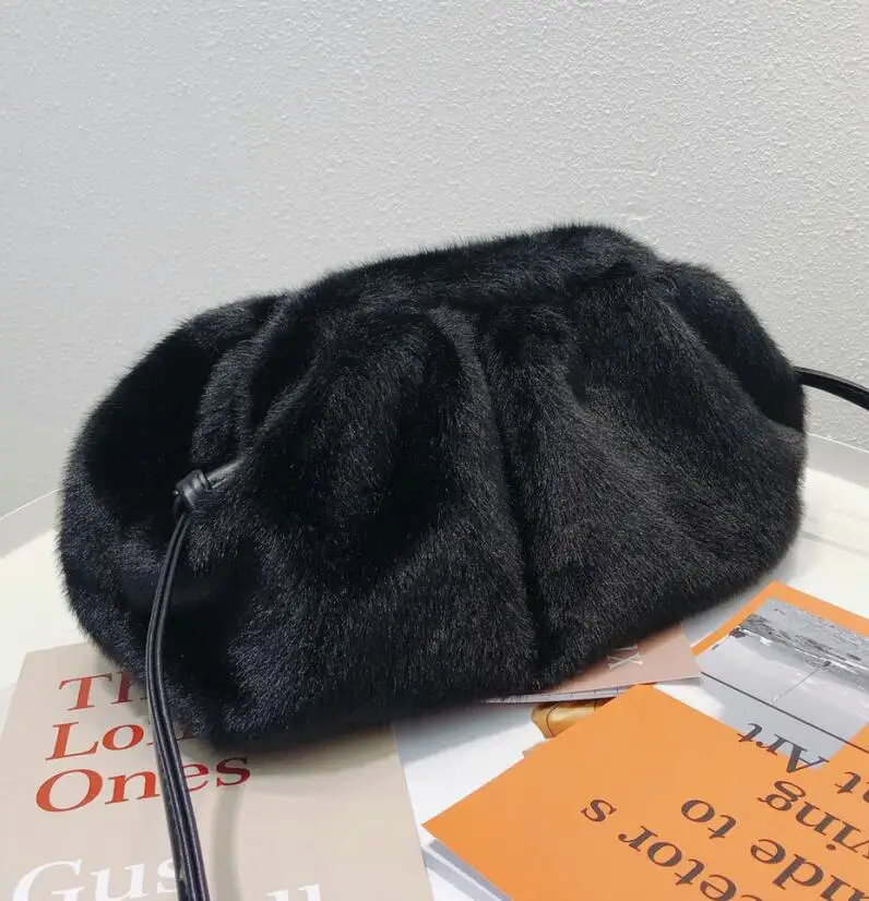 Fake fur black Высокое качество, простая модная сумка-хобо из искусственной кожи, Женский Повседневный клатч, сумка-конверт, сумка через плечо, женская сумка, сумка - Color: Fake fur black