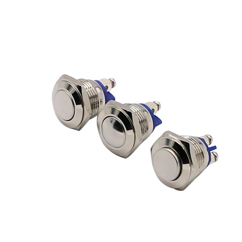 

10Pcs Metal Push Button Switch 16mm Waterproof Stainless Steel Press Button Self-reset 1NO High Flat Round Head Button Switches