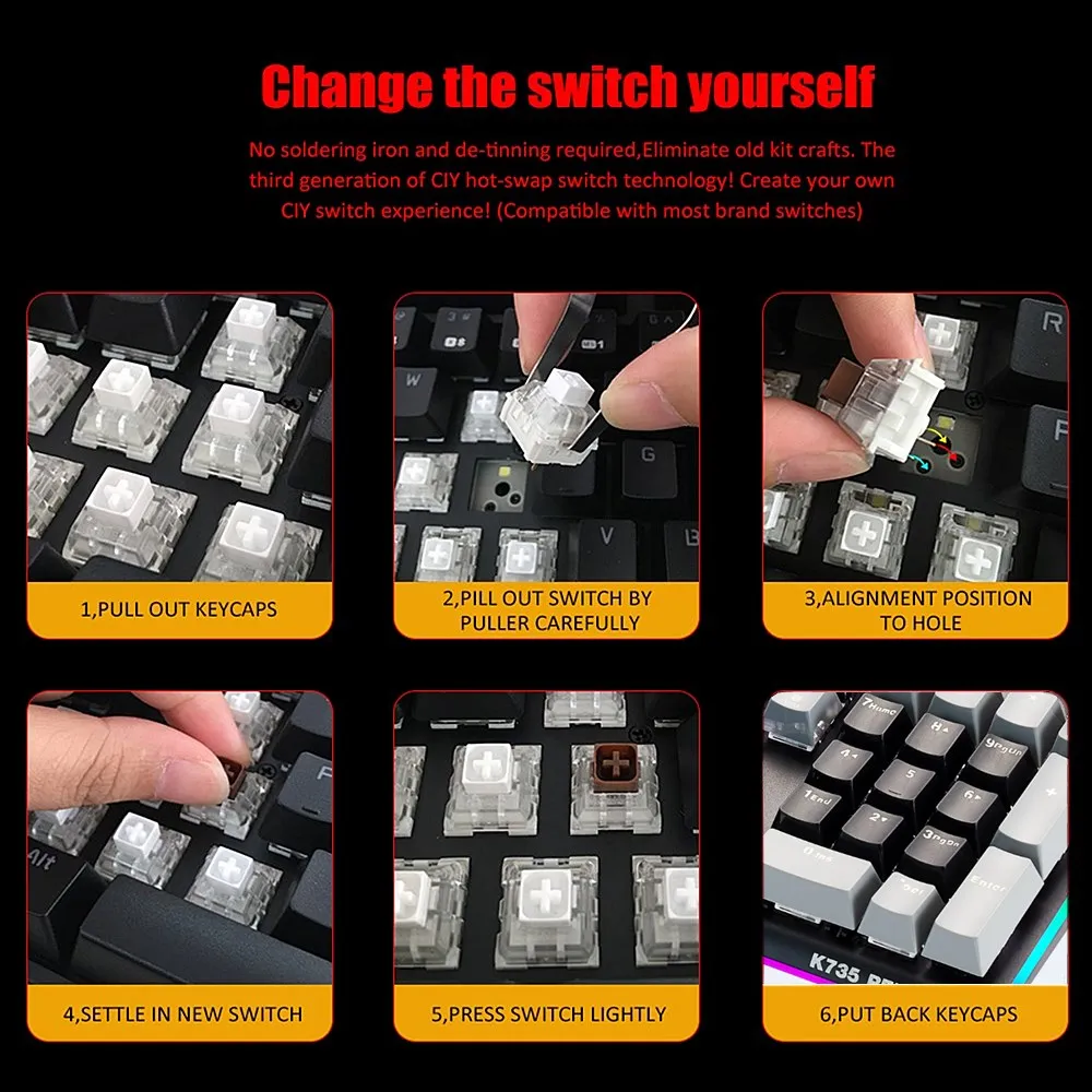 HEXGEARS GK735 Kailh переключатель коробки механическая клавиатура 104 ключа Горячая
