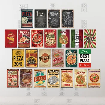 

The Best Pizza In Town Restaurant Kitchen Wall Paste Hanging Metal Sign Retro Fashion Pattern Tin Poster Plate Home Decoration