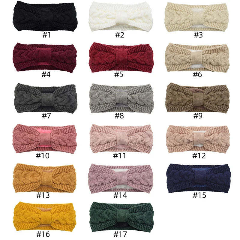 Elegant Warm Knitted Headband For Women Furry Fleece Lined Wide Headwrap Elastic Warmer Ear Crochet Bow Turban Hair Accessories large claw hair clips