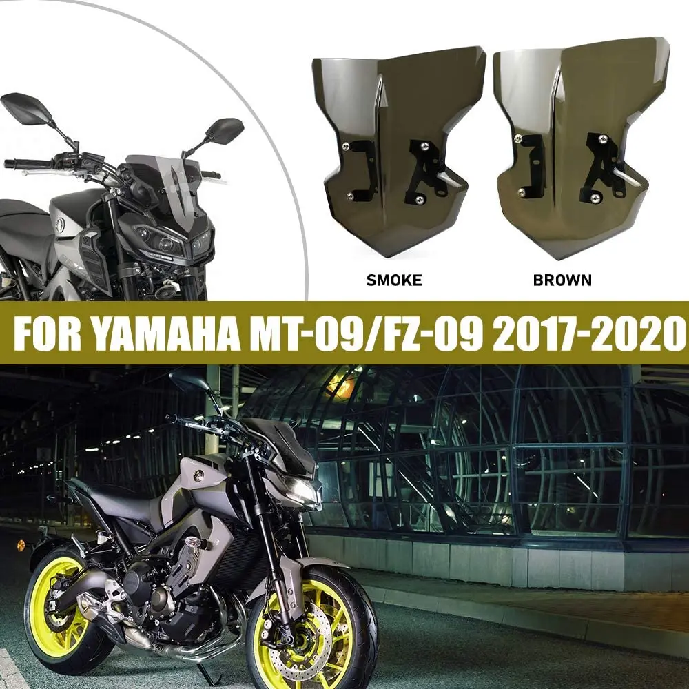MT09 FZ09 Accessories Motorcycle ABS Windshield Windscreen Wind Shield Deflector Flyscreen Protector w/Mounting Bracket for 2013 2014 2015 2016 Yamaha MT-09 FZ-09 Light Smoke 