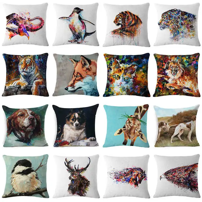 Watercolor Ink Painting Tiger Decorative Throw Pillow Case Cushion Cover 18'' | Дом и сад