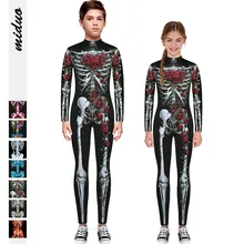 Новинка года; Детский комбинезон на Хеллоуин с объемным принтом скелета розы; комбинезоны; костюмы для мальчиков и девочек; Детский комбинезон для вечеринки; От 7 до 14 лет