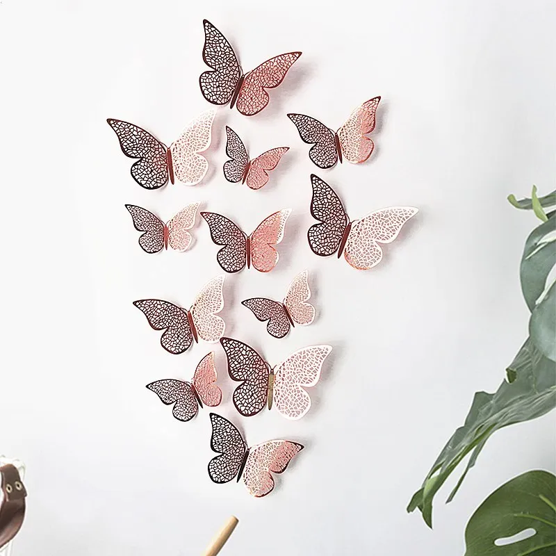 12PCS/Set 3D Wall Stickers Butterfly Wall Stickers Hollow Butterfly For Kids Rooms Home