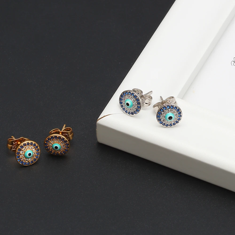 EVIL EYE синие серьги-гвоздики с цирконием золотого и серебряного цвета микро проложить турецкий глаз серьги ювелирные подарки для женщин девушек EY6515
