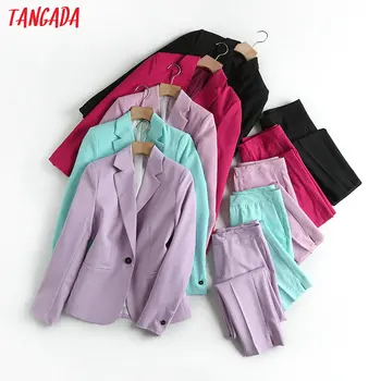 

Tangada 2020 new arrival solid suit women pants set suit 2 piece set elegant blazer and pants high quality 6C03