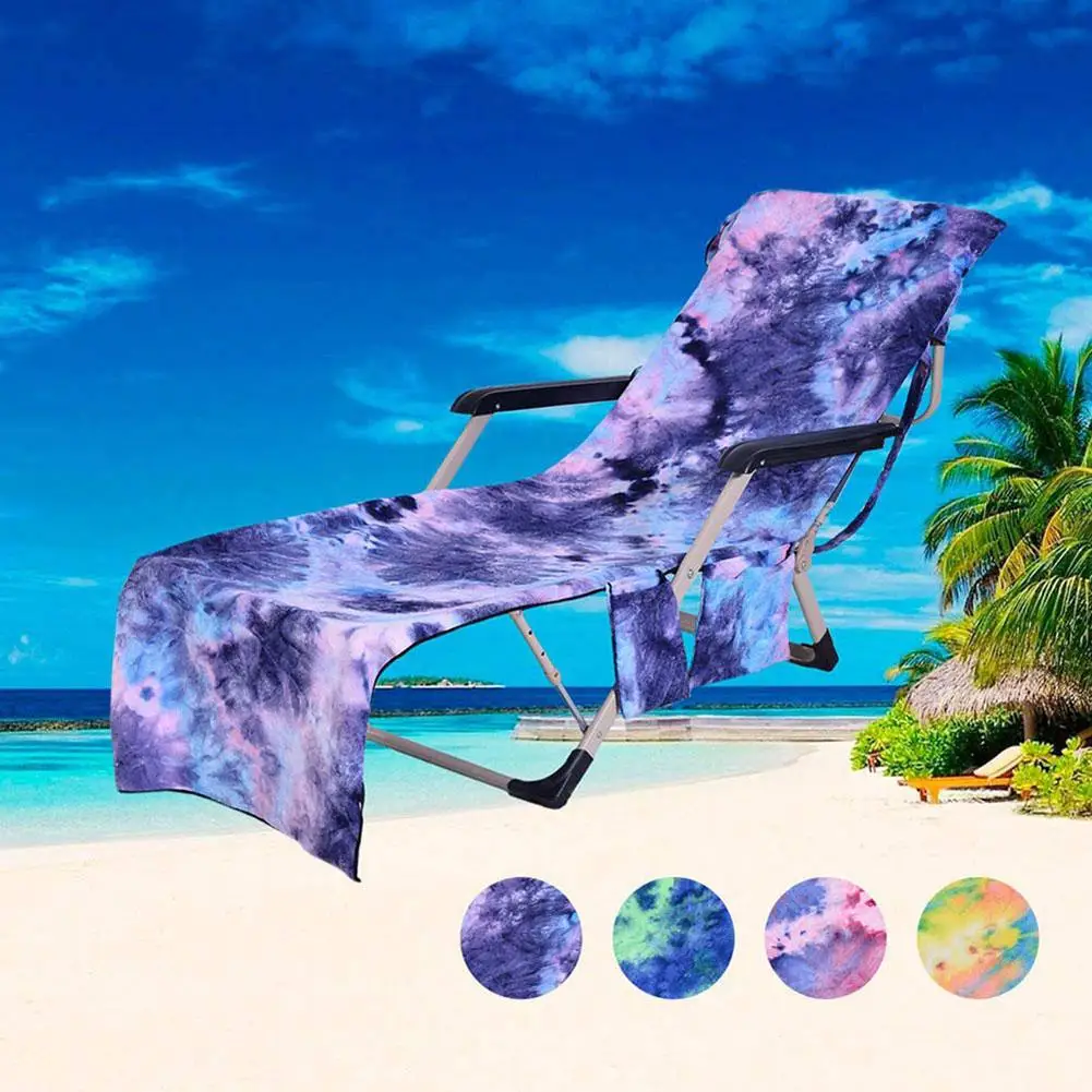 Soft Microfiber Tie-dye Beach Chair Cover Sweat-absorbent Bath Pockets Towel