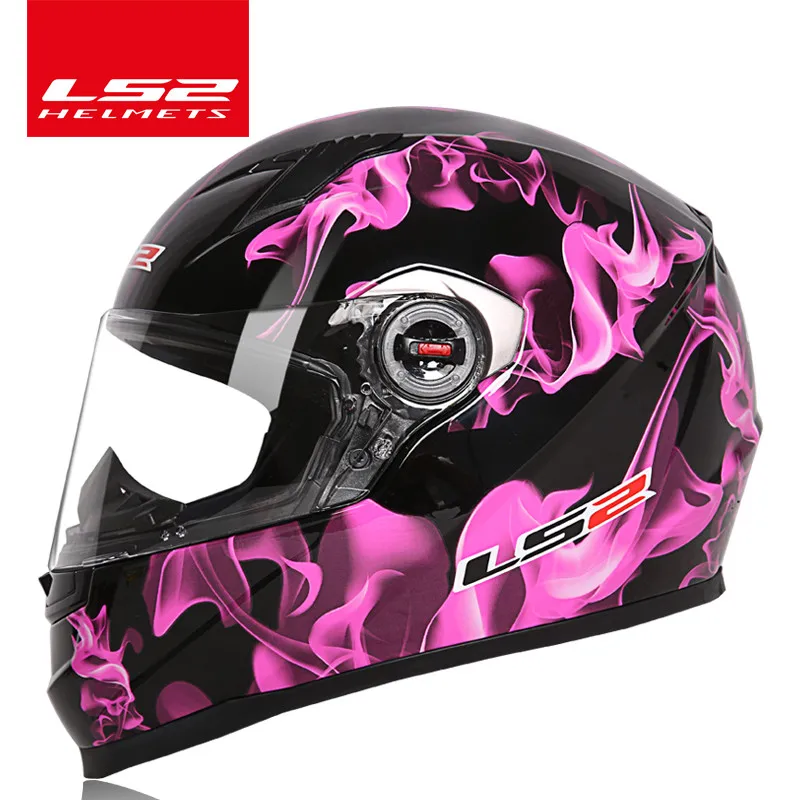 LS2 FF358 полное лицо мото rcycle шлем гоночный мото шлемы isigqoko capacete шлем мото ECE утвержденный без насоса шлемы - Цвет: Pink fire