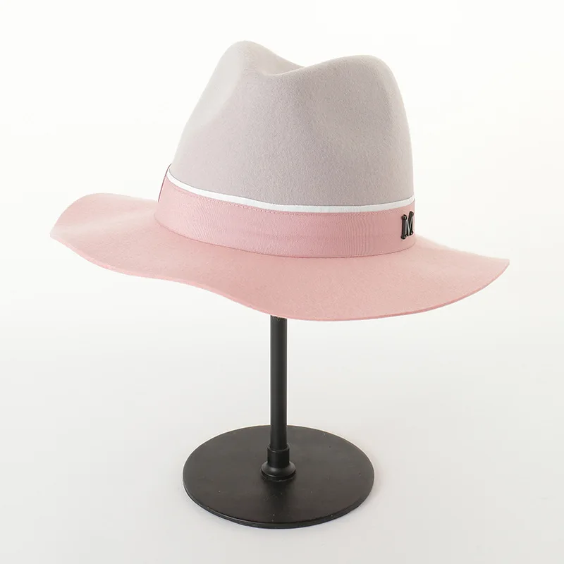 01908-hh8079 британский стиль Зимняя шерстяная розовая Лоскутная Серая Шляпа Fedora для мужчин и женщин Панама джазовая, шляпа