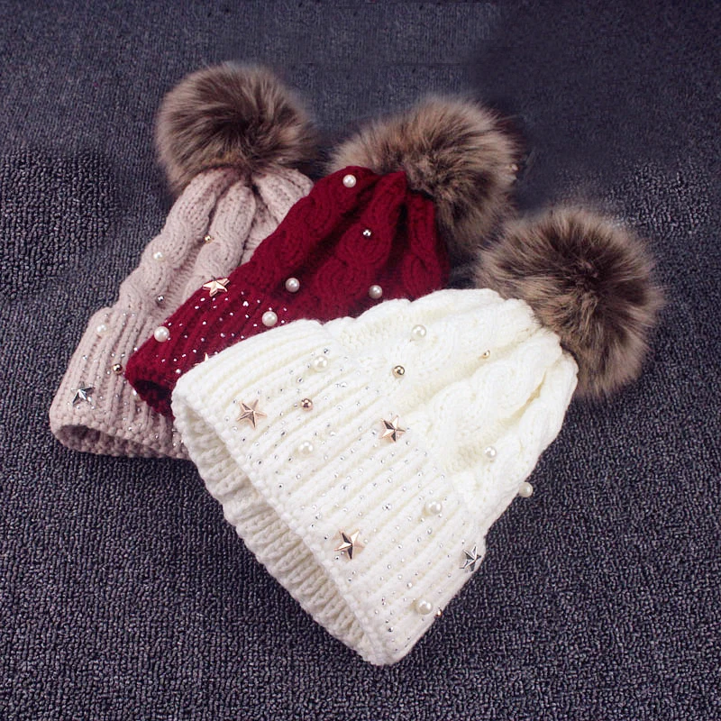 Новинка зимние шерстяные вязаные облегающие шапки женские с помпоном из